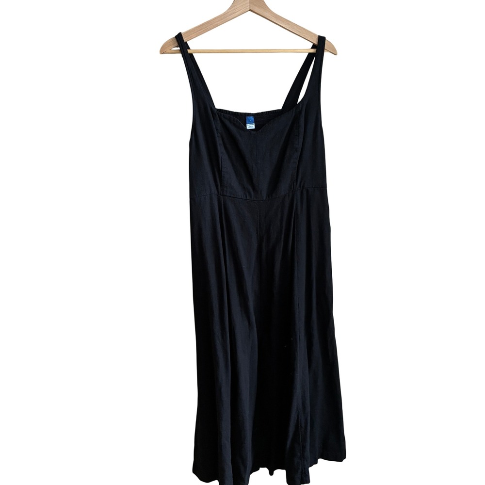 Old Navy Linen Blend Smocked Midi Dress Large Black Womens Sleeveless Pockets